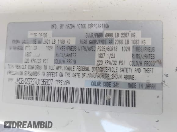 ✅ 2007 Mazda CX-7 Grand Touring • VIN: JM3ER293370136807 • Lot: 42639165. Listed on IAAI with Not provided. Free auction sales archive from the USA and detailed vehicle history report at DreamBid. Image 9.