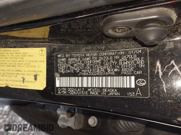 ✅ 2004 Lexus ES 350 • VIN: JTHBA30G240016998 • Lot: 43438599. Wystawiony na IAAI z przebiegiem 298 974 mil. Bezpłatny archiwum sprzedaży aukcyjnych z USA i szczegółowy raport historii pojazdu na DreamBid. Zdjęcie 9.