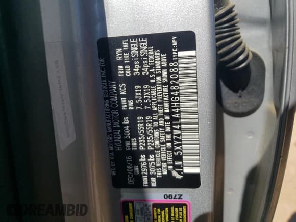 ✅ 2017 Hyundai Santa Fe Ultimate • VIN: 5XYZW4LA4HG482088 • Лот: 52152604. Опубликован ранее на Copart с пробегом 106 923 миль. Бесплатный доступ к архиву аукционных продаж из США и подробный отчёт об истории автомобиля на DreamBid. Изображение 12.