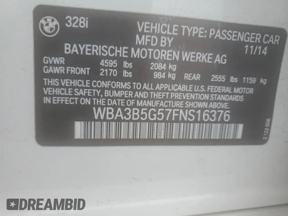 ✅ 2015 BMW 3 Series 328i xDrive • VIN: WBA3B5G57FNS16376 • Лот: 93133025. Опубликован ранее на Copart с пробегом 64 823 миль. Бесплатный доступ к архиву аукционных продаж из США и подробный отчёт об истории автомобиля на DreamBid. Изображение 12.