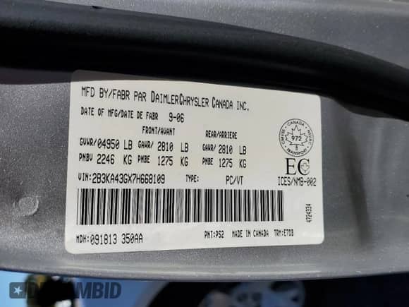 2007 Dodge Charger with VIN 2B3KA43GX7H668109, listed as a Copart auction lot 82256475 with 175,191 mi miles and Salvage title. Bid and sale history available at DreamBid. Image 12.