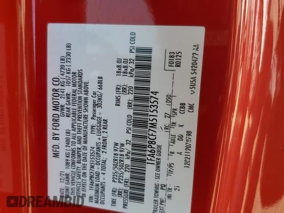 ✅ 2021 Ford Mustang GT Premium • VIN: 1FA6P8CF7M5153574 • Lot: 85102535. Wystawiony na Copart z przebiegiem 44 377 mil. Bezpłatny archiwum sprzedaży aukcyjnych z USA i szczegółowy raport historii pojazdu na DreamBid. Zdjęcie 12.