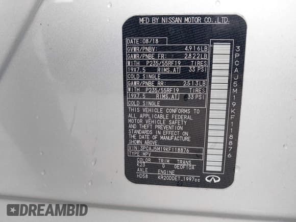 ✅ 2019 Infiniti QX50 Pure • VIN: 3PCAJ5M19KF118876 • Лот: 43766036. Опубликован ранее на IAAI с пробегом 74 021 миль. Бесплатный доступ к архиву аукционных продаж из США и подробный отчёт об истории автомобиля на DreamBid. Изображение 9.