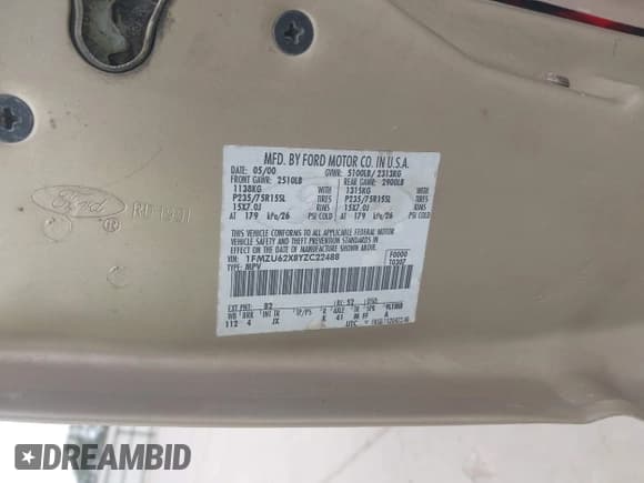 ✅ 2000 Ford Explorer XLS • VIN: 1FMZU62X8YZC22488 • Lot: 42823597. Wystawiony na IAAI z przebiegiem 184 165 mil. Bezpłatny archiwum sprzedaży aukcyjnych z USA i szczegółowy raport historii pojazdu na DreamBid. Zdjęcie 9.