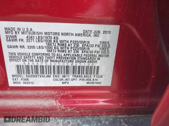 2013 Mitsubishi Outlander LE с VIN 4A4AP5AU5DE025198, выставлен на аукционе IAAI как лот 42492035 с пробегом 97 341 миль миль и . История ставок и продаж доступна на DreamBid. Изображение 9.