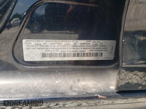 ✅ 2010 Volkswagen Jetta Limited Edition • VIN: 3VWRX7AJ0AM115843 • Lot: 62391045. Listed on Copart with 148,961 mi. Free auction sales archive from the USA and detailed vehicle history report at DreamBid. Image 12.