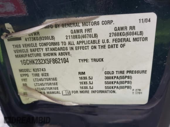 ✅ 2005 Chevrolet Silverado 2500HD LS • VIN: 1GCHK232X5F862104 • Лот: 42075091. Опубликован ранее на IAAI с пробегом 219 759 миль. Бесплатный доступ к архиву аукционных продаж из США и подробный отчёт об истории автомобиля на DreamBid. Изображение 9.