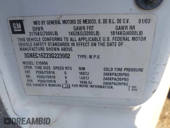 ✅ 2003 Chevrolet Suburban LS • VIN: 3GNEC16Z23G223902 • Лот: 43611151. Опубликован ранее на IAAI с пробегом 359 523 миль. Бесплатный доступ к архиву аукционных продаж из США и подробный отчёт об истории автомобиля на DreamBid. Изображение 9.