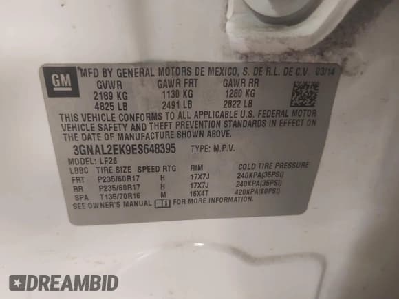 ✅ 2014 Chevrolet Captiva Sport LS • VIN: 3GNAL2EK9ES648395 • Lot: 42261664. Wystawiony na IAAI z przebiegiem 128 360 mil. Bezpłatny archiwum sprzedaży aukcyjnych z USA i szczegółowy raport historii pojazdu na DreamBid. Zdjęcie 9.