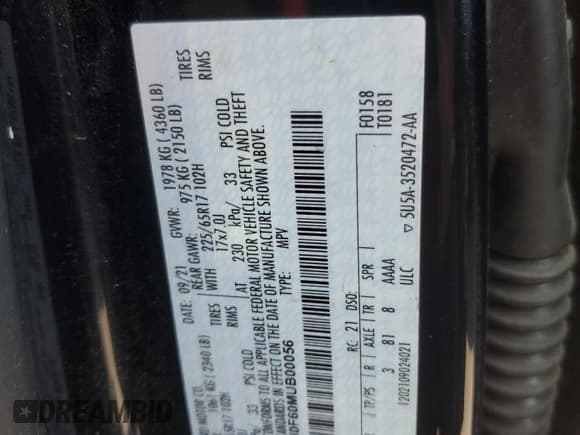 ✅ 2021 Ford Escape S • VIN: 1FMCU0F60MUB00056 • Lot: 84601445. Listed on Copart with 56,022 mi. Free auction sales archive from the USA and detailed vehicle history report at DreamBid. Image 13.