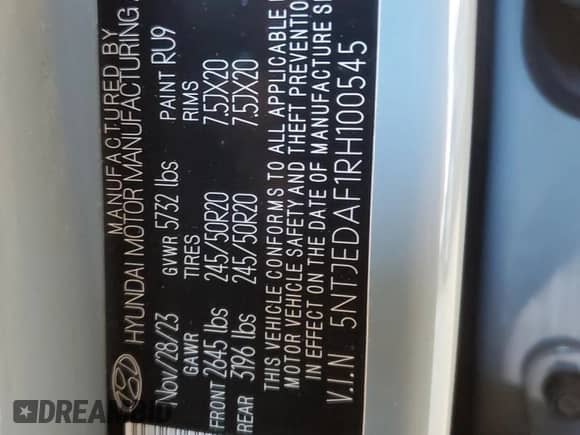 2024 Hyundai Santa Cruz Limited with VIN 5NTJEDAF1RH100545, listed as a Copart auction lot 85739024 with 12,168 mi miles and Salvage title. Bid and sale history available at DreamBid. Image 13.