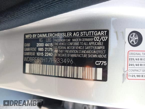 ✅ 2007 Mercedes-Benz C 230 Sport • VIN: WDBRF52H17F933496 • Lot: 42965898. Wystawiony na IAAI z przebiegiem 223 442 mil. Bezpłatny archiwum sprzedaży aukcyjnych z USA i szczegółowy raport historii pojazdu na DreamBid. Zdjęcie 9.