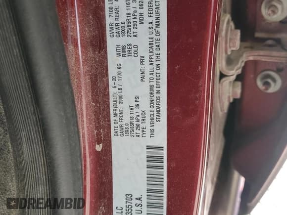 ✅ 2020 Ram 1500 Big Horn • VIN: 1C6SRFFT7LN355703 • Lot: 84248905. Listed on Copart with 97,780 mi. Free auction sales archive from the USA and detailed vehicle history report at DreamBid. Image 12.