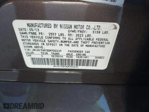 ✅ 2014 Infiniti Q50 Hybrid Premium • VIN: JN1AV7AR3EM700237 • Lot: 41201663. Listed on IAAI with 144,060 mi. Free auction sales archive from the USA and detailed vehicle history report at DreamBid. Image 9.