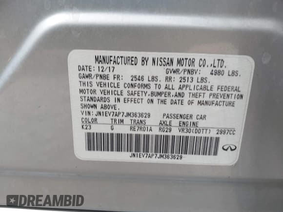 ✅ 2018 Infiniti Q50 Luxe • VIN: JN1EV7AP7JM363629 • Lot: 43471597. Listed on IAAI with 127,102 mi. Free auction sales archive from the USA and detailed vehicle history report at DreamBid. Image 9.