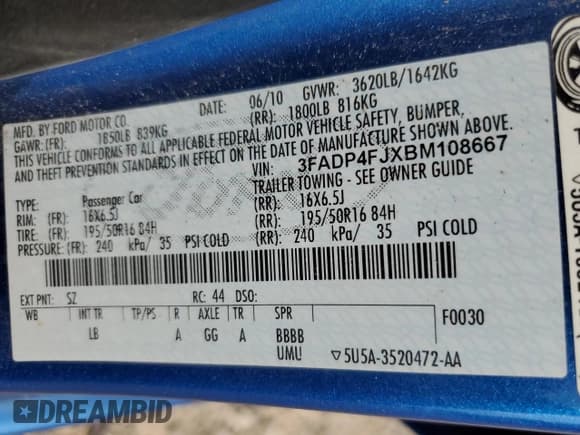 ✅ 2011 Ford Fiesta SES • VIN: 3FADP4FJXBM108667 • Lot: 90138635. Wystawiony na Copart z przebiegiem 136 870 mil. Bezpłatny archiwum sprzedaży aukcyjnych z USA i szczegółowy raport historii pojazdu na DreamBid. Zdjęcie 12.