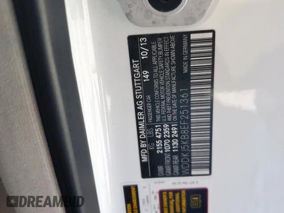 ✅ 2014 Mercedes-Benz E 350 • VIN: WDDKJ5KB8EF251361 • Lot: 50273295. Listed on Copart with 99,578 mi. Free auction sales archive from the USA and detailed vehicle history report at DreamBid. Image 13.