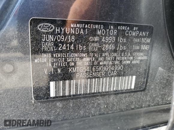 ✅ 2019 Genesis G70 Advanced • VIN: KMTG54LE5KU014990 • Lot: 61719545. Listed on Copart with 52,600 mi. Free auction sales archive from the USA and detailed vehicle history report at DreamBid. Image 13.