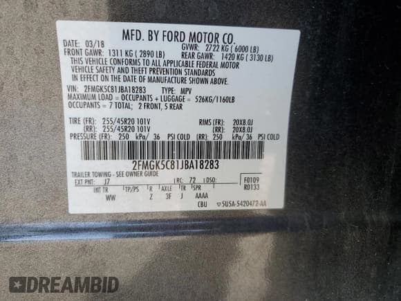 ✅ 2018 Ford Flex SEL • VIN: 2FMGK5C81JBA18283 • Лот: 89557845. Опубликован ранее на Copart с пробегом 107 796 миль. Бесплатный доступ к архиву аукционных продаж из США и подробный отчёт об истории автомобиля на DreamBid. Изображение 13.