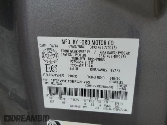 ✅ 2014 Ford F-150 Platinum • VIN: 1FTFW1ET3EFC36793 • Lot: 57275465. Listed on Copart with 163,117 mi. Free auction sales archive from the USA and detailed vehicle history report at DreamBid. Image 12.