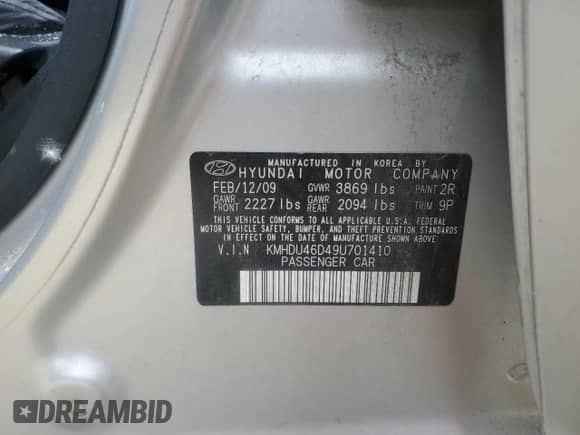 ✅ 2009 Hyundai Elantra SE • VIN: KMHDU46D49U701410 • Lot: 58741615. Wystawiony na Copart z przebiegiem 96 516 mil mil. Skorzystaj z bezpłatnego archiwum sprzedaży aukcyjnych z USA i zobacz szczegółowy raport historii pojazdu na DreamBid. Zdjęcie 12.