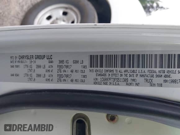 2015 Ram 1500 Express with VIN 1C6RR7FT3FS511309, listed as a IAAI auction lot 42290262 with 180,531 mi miles and . Bid and sale history available at DreamBid. Image 9.