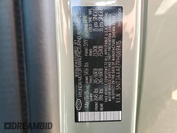 2023 Hyundai Santa Cruz SE with VIN 5NTJA4AE7PH069415, listed as a Copart auction lot 56434945 with 43,866 mi miles and Salvage title. Bid and sale history available at DreamBid. Image 12.