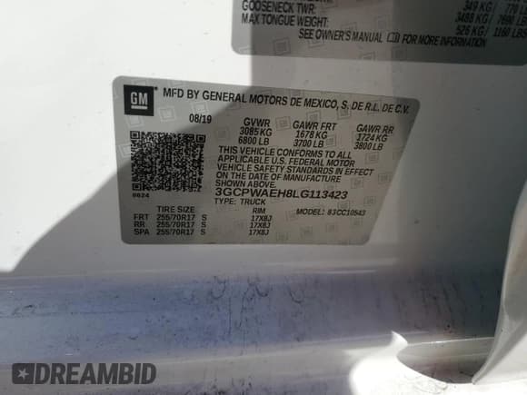 ✅ 2020 Chevrolet Silverado 1500 Work Truck • VIN: 3GCPWAEH8LG113423 • Lot: 87298934. Wystawiony na Copart z przebiegiem 117 770 mil. Bezpłatny archiwum sprzedaży aukcyjnych z USA i szczegółowy raport historii pojazdu na DreamBid. Zdjęcie 12.