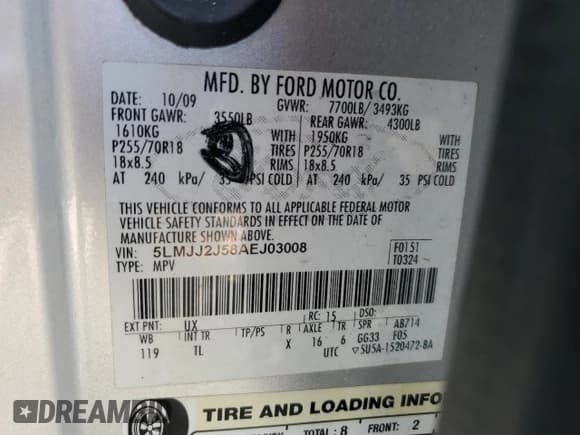 ✅ 2010 Lincoln Navigator • VIN: 5LMJJ2J58AEJ03008 • Lot: 59256995. Listed on Copart with 245,208 mi. Free auction sales archive from the USA and detailed vehicle history report at DreamBid. Image 14.