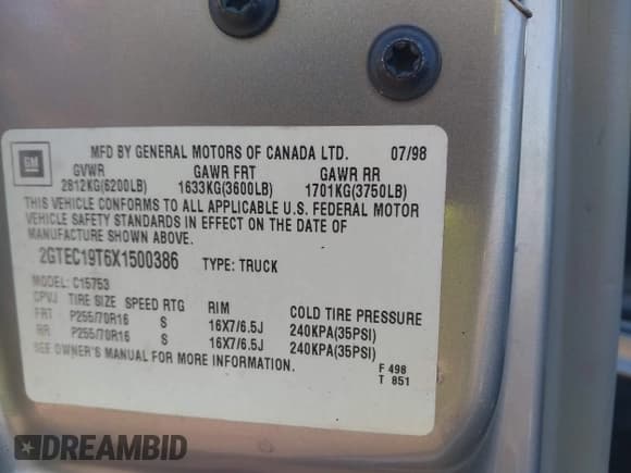 ✅ 1999 GMC Sierra 1500 SLE • VIN: 2GTEC19T6X1500386 • Lot: 42826269. Listed on IAAI with 310,356 mi. Free auction sales archive from the USA and detailed vehicle history report at DreamBid. Image 9.