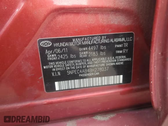 ✅ 2011 Hyundai Sonata SE • VIN: 5NPEC4AB4BH278037 • Lot: 82584565. Wystawiony na Copart z przebiegiem 152 258 mil. Bezpłatny archiwum sprzedaży aukcyjnych z USA i szczegółowy raport historii pojazdu na DreamBid. Zdjęcie 12.