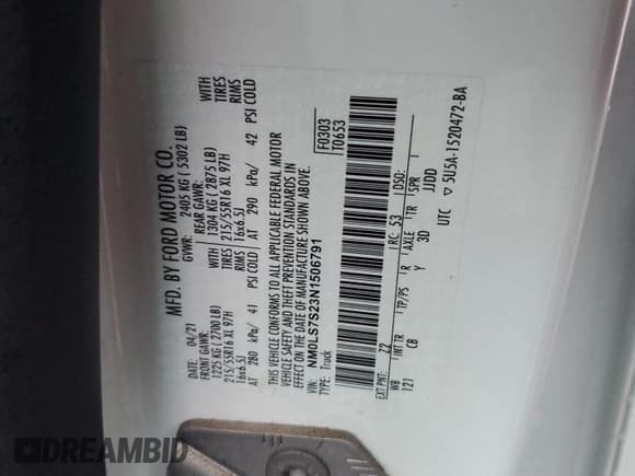 ✅ 2022 Ford Transit Connect XL • VIN: NM0LS7S23N1506791 • Lot: 53407585. Listed on Copart with 98,129 mi. Free auction sales archive from the USA and detailed vehicle history report at DreamBid. Image 13.