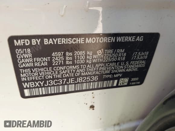 ✅ 2018 BMW X2 sDrive28i • VIN: WBXYJ3C37JEJ82536 • Lot: 42007039. Listed on IAAI with 76,626 mi. Free auction sales archive from the USA and detailed vehicle history report at DreamBid. Image 9.