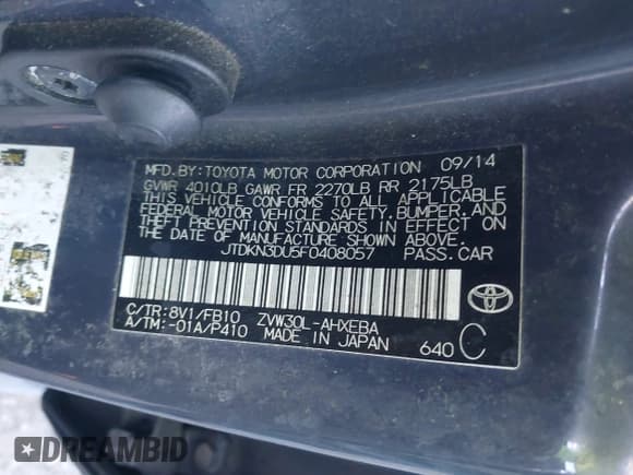 ✅ 2015 Toyota Prius Two • VIN: JTDKN3DU5F0408057 • Lot: 43621282. Listed on IAAI with 141,853 mi. Free auction sales archive from the USA and detailed vehicle history report at DreamBid. Image 9.