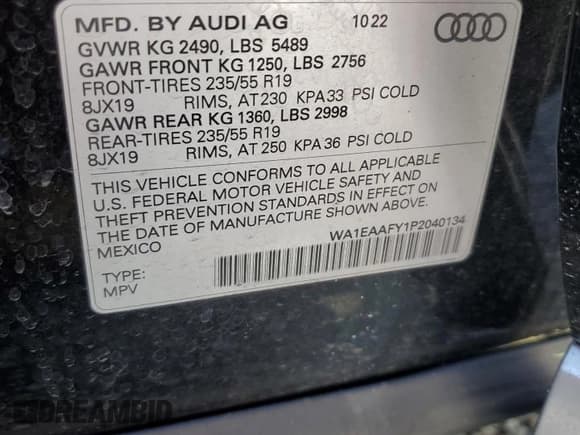 ✅ 2023 Audi Q5 S line Premium Plus • VIN: WA1EAAFY1P2040134 • Lot: 49780205. Listed on Copart with 28,853 mi. Free auction sales archive from the USA and detailed vehicle history report at DreamBid. Image 12.