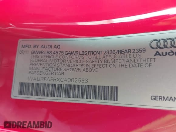 ✅ 2012 Audi A5 Premium Plus • VIN: WAURFAFRXCA002593 • Lot: 41761248. Wystawiony na IAAI z przebiegiem 109 904 mil. Bezpłatny archiwum sprzedaży aukcyjnych z USA i szczegółowy raport historii pojazdu na DreamBid. Zdjęcie 9.