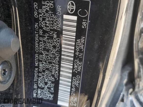 2021 Toyota Prius LE с VIN JTDKAMFP9M3170900, выставлен на аукционе Copart как лот 84271525 с пробегом 24 578 миль миль и Списание • Salvage title. История ставок и продаж доступна на DreamBid. Изображение 13.