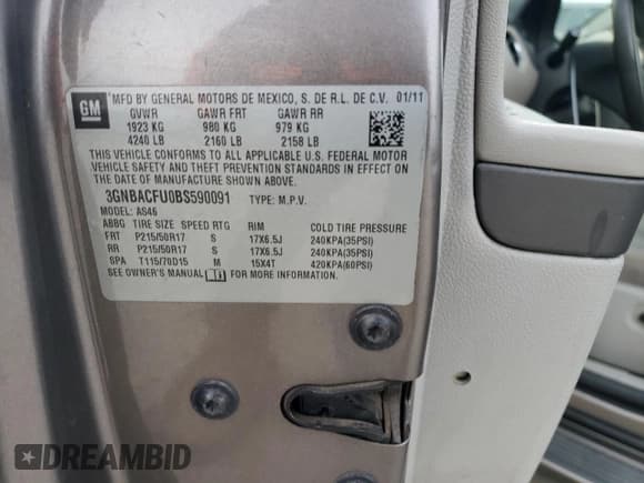 ✅ 2011 Chevrolet HHR 2LT • VIN: 3GNBACFU0BS590091 • Lot: 46463695. Listed on Copart with 142,964 mi. Free auction sales archive from the USA and detailed vehicle history report at DreamBid. Image 13.