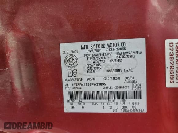 ✅ 2006 Ford Ranger STX • VIN: 1FTZR44E96PA33895 • Lot: 71037155. Listed on Copart with 211,751 mi. Free auction sales archive from the USA and detailed vehicle history report at DreamBid. Image 12.