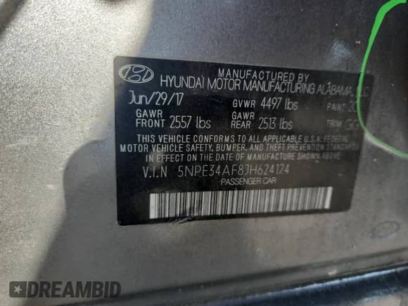 2018 Hyundai Sonata SEL with VIN 5NPE34AF8JH624124, listed as a Copart auction lot 81333465 with 114,806 mi miles and Salvage title. Bid and sale history available at DreamBid. Image 13.