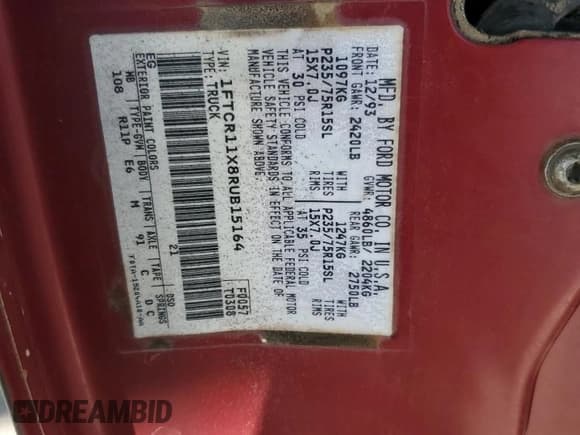 ✅ 1994 Ford Ranger Splash • VIN: 1FTCR11X8RUB15164 • Lot: 86440215. Listed on Copart with 2,165 mi. Free auction sales archive from the USA and detailed vehicle history report at DreamBid. Image 12.