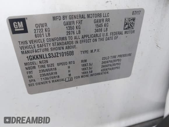 ✅ 2018 GMC Acadia SLE • VIN: 1GKKNLLS3JZ101608 • Лот: 43585939. Опубликован ранее на IAAI с пробегом 138 077 миль. Бесплатный доступ к архиву аукционных продаж из США и подробный отчёт об истории автомобиля на DreamBid. Изображение 9.