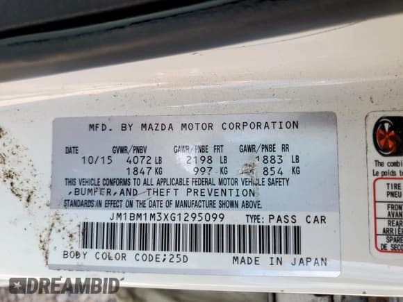 ✅ 2016 Mazda 3 S Touring • VIN: JM1BM1M3XG1295099 • Lot: 91930305. Wystawiony na Copart z przebiegiem 339 766 mil. Bezpłatny archiwum sprzedaży aukcyjnych z USA i szczegółowy raport historii pojazdu na DreamBid. Zdjęcie 12.