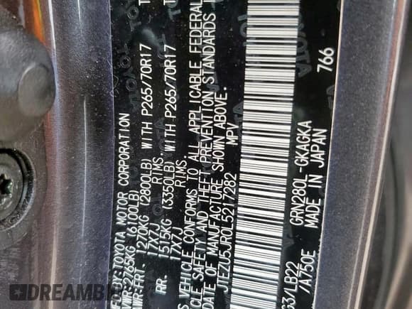 ✅ 2020 Toyota 4Runner SR5 • VIN: JTEZU5JR0L5217282 • Lot: 60248545. Listed on Copart with 42,971 mi. Free auction sales archive from the USA and detailed vehicle history report at DreamBid. Image 12.