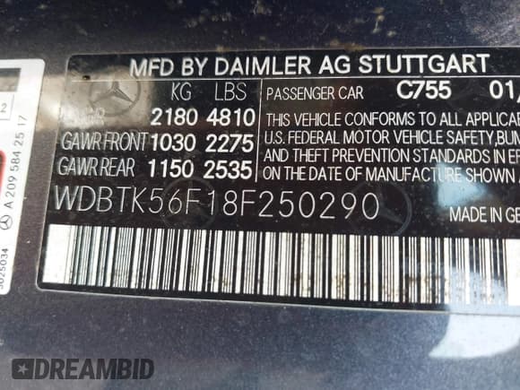 ✅ 2008 Mercedes-Benz CLK 350 • VIN: WDBTK56F18F250290 • Lot: 43169307. Listed on IAAI with 154,864 mi. Free auction sales archive from the USA and detailed vehicle history report at DreamBid. Image 9.