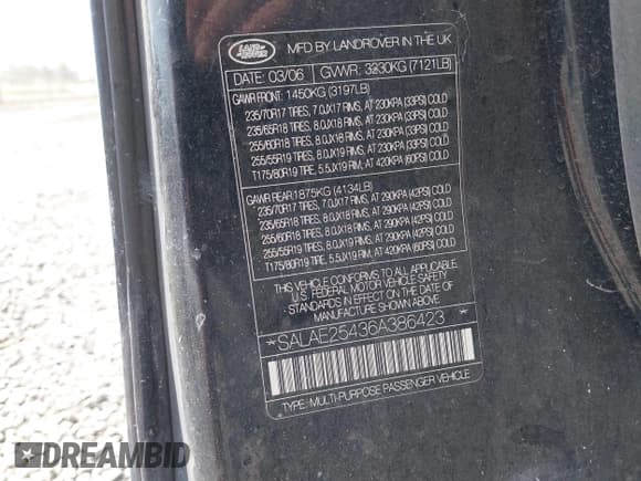 ✅ 2006 Land Rover LR3 SE • VIN: SALAE25436A386423 • Lot: 42860217. Listed on IAAI with 128,473 mi. Free auction sales archive from the USA and detailed vehicle history report at DreamBid. Image 9.