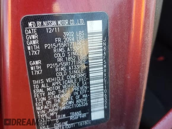 ✅ 2012 Nissan Juke SV • VIN: JN8AF5MRXCT106326 • Lot: 89840815. Wystawiony na Copart z przebiegiem 238 600 mil. Bezpłatny archiwum sprzedaży aukcyjnych z USA i szczegółowy raport historii pojazdu na DreamBid. Zdjęcie 12.