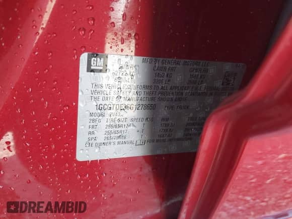 2016 Chevrolet Colorado 4WD Z71 с VIN 1GCGTDE36G1278650, выставлен на аукционе IAAI как лот 43440789 с пробегом 59 499 миль миль и . История ставок и продаж доступна на DreamBid. Изображение 9.