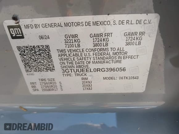 ✅ 2024 GMC Sierra 1500 AT4 • VIN: 3GTUUEEL0RG396056 • Лот: 42979105. Опубликован ранее на IAAI с пробегом 23 515 миль. Бесплатный доступ к архиву аукционных продаж из США и подробный отчёт об истории автомобиля на DreamBid. Изображение 9.