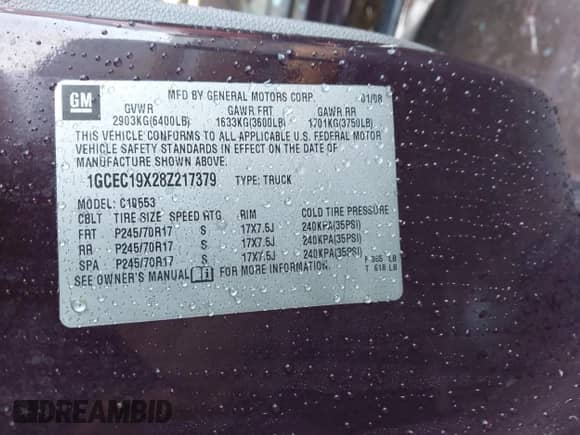 2008 Chevrolet Silverado 1500 Work Truck with VIN 1GCEC19X28Z217379, listed as a IAAI auction lot 41752690 with 325,103 mi miles and . Bid and sale history available at DreamBid. Image 9.